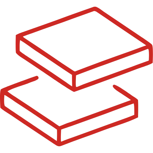 Dva červené čtvercové tvary s jedním vznášejícím se nad druhým.