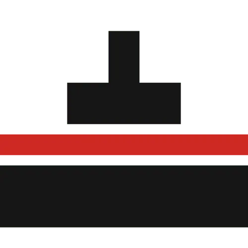 Černý symbol umaštěného obdélníku s červenou vodorovnou linií, připomínající stylizovanou tvář, na zeleném pozadí.