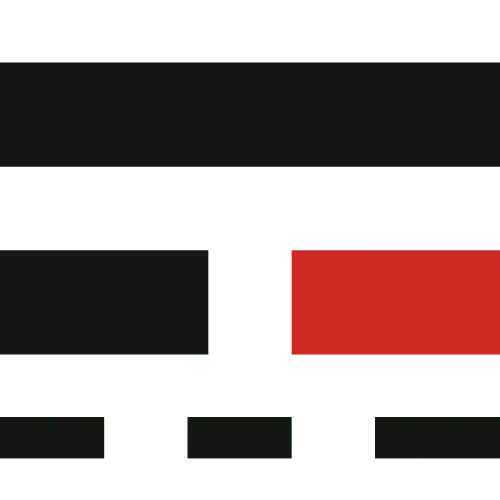 Černé a červené obdélníky na zeleném pozadí.