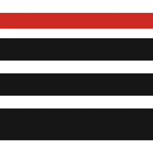 Červený pruh nahoře, následovaný střídavými zelenými a černými proužky.