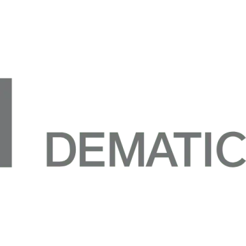 Logo společnosti Dematic s šedým textem na bílém pozadí.