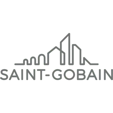 Logo Saint-Gobain s obrysy budov a textem.