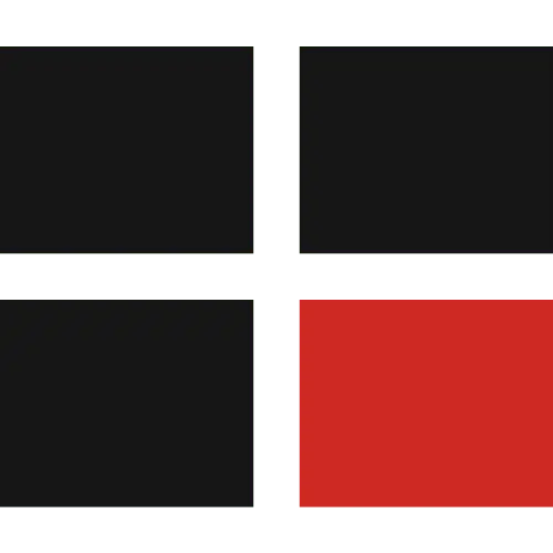 Čtyři černé obdélníky a jeden červený obdélník na zeleném pozadí, uspořádány v mřížce.